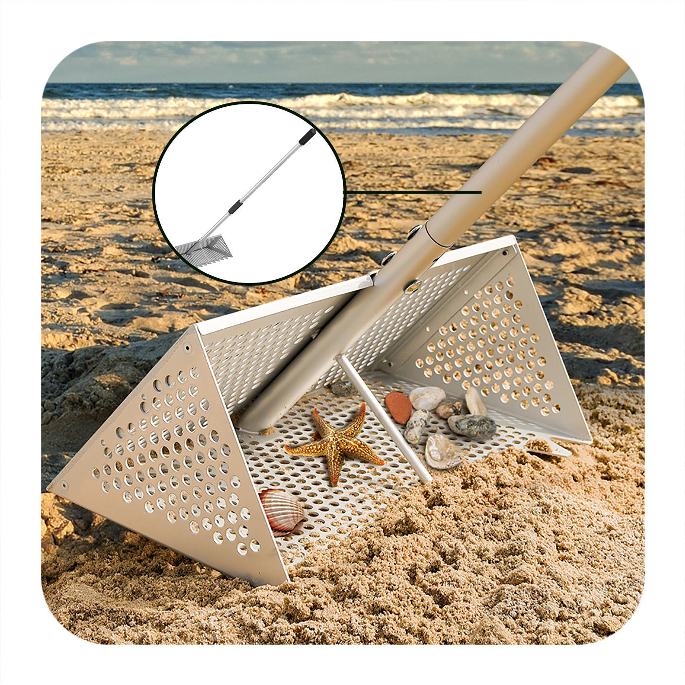 Soil Sifter Sand Flea Rake, Stainless Steel Beach Sifter With