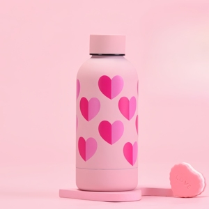 Termo deportivo de acero inoxidable con corazón Rosa moderno, botella de agua fría deportiva con asa portátil, té/café/pajita de leche, San Valentín - Product Image 6