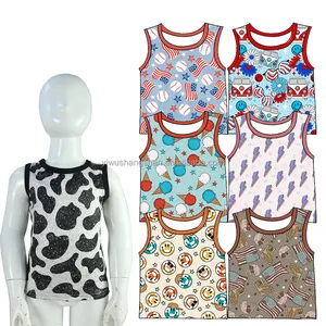 Trendy Western Custom Full Printed Kids Boys Sleeveless Shirts 4th of July Baby Girls Unisex Vest Tops