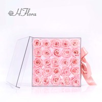 Grosir 25 buah selamanya abadi elegan alami mawar asli diawetkan dalam kotak hadiah akrilik untuk Hari Valentine dekoratif