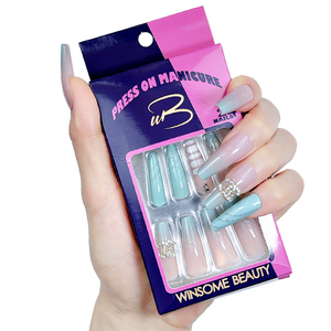 <span class=keywords><strong>Uñas</strong></span> Postizas de Lujo con Diseño de Diamantes Brillantes, Acrílicas, Francesas, con Pedrería, Largas, de Presión - Product Image 3