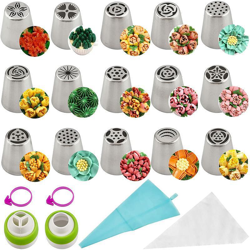 Ensemble de 30 douilles à pâtisserie en acier inoxydable argenté