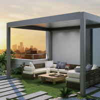 Sistema de Techo de Pérgola de Aluminio para Terraza Exterior, Bioclimático, Ecológico, Impermeable, con Rejillas Ajustables y Luces LED