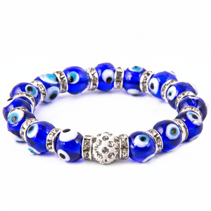 <b>CRYSTAL</b> BEADED AND BLUE GLASS EVIL EYE BEADED <b>BRACELET</b> FROM TURKEY NAZAR BONCUK - Product Image 2