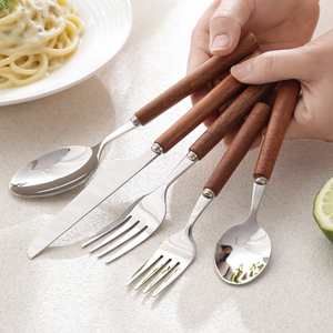 Stainless Steel Wood Handle Tableware Western Restaurant Spoon Steak Knife Round Handle Dinner Fork Cutlery Set - Product Image 4