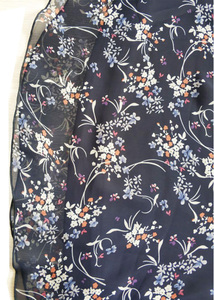 Elegante <span class=keywords><strong>Top</strong></span> Blu Navy con Stampa Floreale, Scollo a V, Volant a Doppio Strato e Maniche con Ruches, Simile a una Camicetta in Seta - Product Image 4