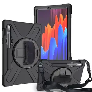 Heavy Duty Armor Hybrid Side Kickstand Hand Strap Tablet Case For Samsung Galaxy Tab S7 T870 With Pencil Holder