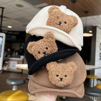 Детские шапки для девочек, аксессуары для младенцев, вельветовая детская шапка с мультяшным медведем, зимняя детская шапка-бини для мальчиков