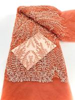 Nouvelle séquence de tissu en dentelle de tulle africain brodé de perles colorées faites à la main, avec des paillettes, pour robe de mariée ou de soirée