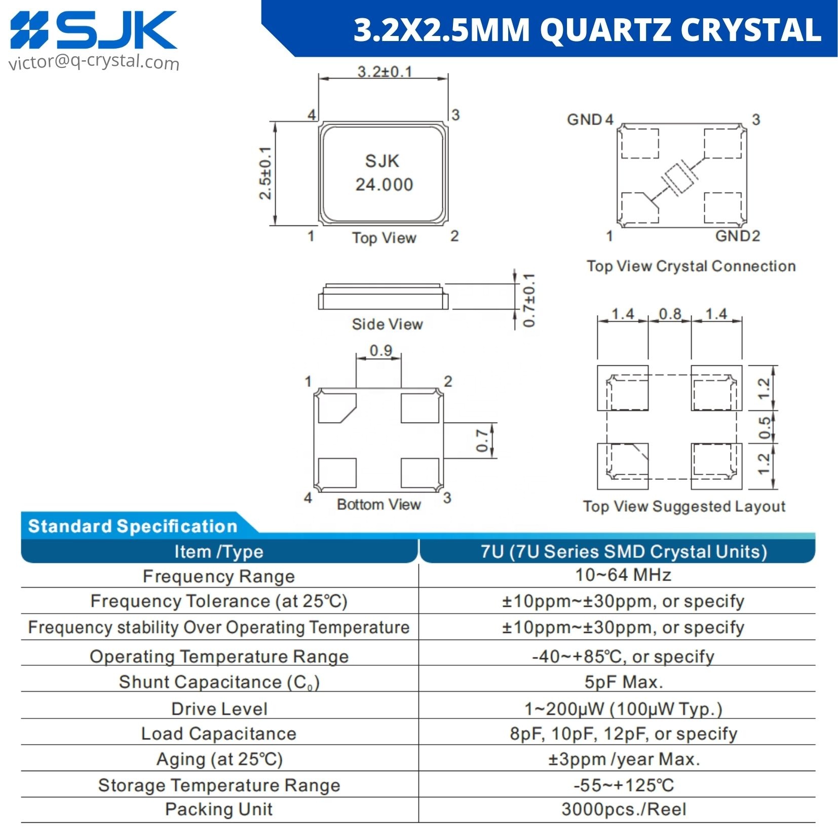 3225 Crystal 4-Pin XTAL SEAM SMD 1~220 MHz for Telecom & Wearables 3225 Crystal 4-Pin XTAL SEAM SMD 1~220 MHz for Telecom & Wearables
