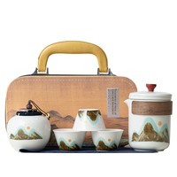 Service à thé Kung Fu japonais en céramique Aoyama Tsubame, portable pour voyage et extérieur, avec sac de transport, rangement facile