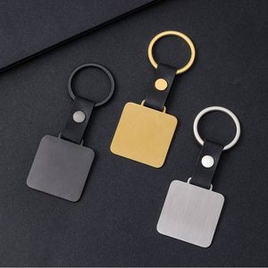 Factory Customized Stainless Steel PU Keychain Laser Engraving Blank UV Printing <b>square</b> Company logo - Product Image 1