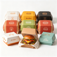 Boîte à hamburger en carton alimentaire pour la restauration rapide, emballage à emporter pour hamburgers, encre de soja, vente en gros