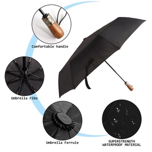 High-Class Custom 3-Fold Wooden Automatic Fold <b>Umbrella</b> <b>Windproof</b> Modern Business Gifts OEM ODM Logo Options Glass Fiber Ribs - Product Image 3