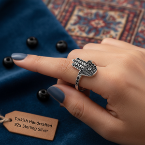 Hamsa รูปร่างสีดำเพทายแหวนปรับตุรกีในแบบฉบับขายส่ง925เงินสเตอร์ลิงเครื่องประดับ - Product Image 3
