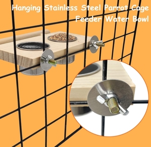 Nuovo modello per bere acqua e mangiare cibo moderno ecologico alimentatore per uccelli in legno con posatoi in acciaio inox - Product Image 6