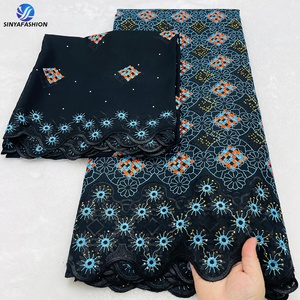 Offre Spéciale : Tissus en Coton Africain Bleu avec <span class=keywords><strong>Foulard</strong></span> Assorti Ornés de Pierres, Magnifique Dentelle Suisse en Voile et Tissus Doux pour Foulards de 2 Yards - Product Image 6