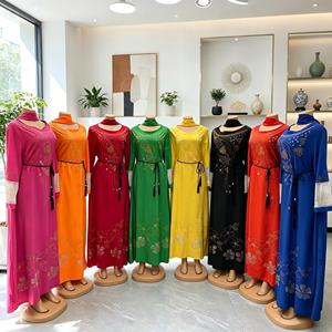 Vestidos Africanos Elegantes para <span class=keywords><strong>Mujer</strong></span>, Kaftán Maxi de Lujo con Bordado, Manga de Encaje, Seda de Leche, Jalabiya Abaya con Bufanda - Product Image 1