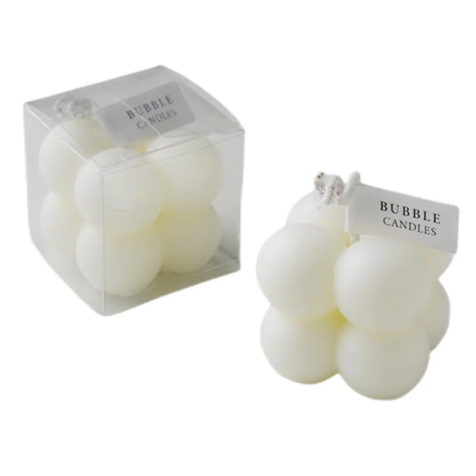 Venda por atacado de cera de soja pequena mini bolha vela perfumada para presente de casamento transparente com embalagem de caixa transparente