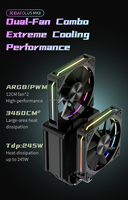 Refroidisseur de processeur silencieux Gamer-X en aluminium avec 6 caloducs, roulement fluide ARGB, écran LCD 2,8 pouces, pour boîtier d'ordinateur, montage DIY facile
