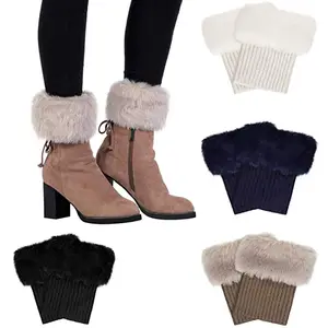 S012 femmes fausse fourrure manchette de botte courte fourrure jambières filles chaussettes d'hiver chaussettes de botte tricotées