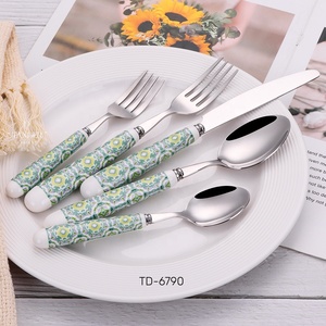 Juego de cubiertos de lujo de acero inoxidable 18-10, cubiertos con mango de porcelana, cubiertos con mango de cerámica, calcomanía, cuchillo de Metal, tenedor, cuchara - Product Image 5