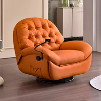 Fauteuil de salon pivotant à 360° avec fonction de balancement, structure en bois, revêtement en cuir, commande manuelle, réglable, avec repose-pieds