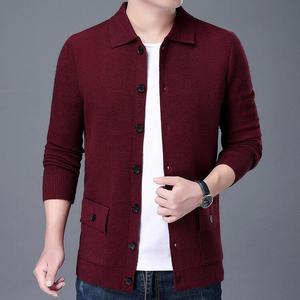 Suéter Cardigã de Lã Masculino Vintage com Gola de Lapela, Moda Outono Inverno, Casaco Casual Masculino - Product Image 5
