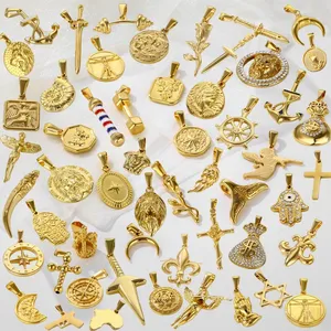 Özel yapılmış kolye paslanmaz çelik 18K altın dini dua el İsa kafa moda takı kolye Charms