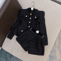 Ensemble vintage unique de luxe pour femmes, veste en tweed avec short, ensemble d'automne, costumes pour femmes, ensemble deux pièces pour femmes