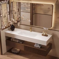 Nouvel ensemble de meuble-lavabo de salle de bain chinois en chêne laqué, style esthétique Song, avec lavabo intégré en pierre frittée thermoformée