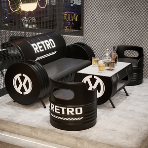 Juego de Muebles de Barril de Metal con Acabado en Polvo, Estilo Industrial Moderno Negro, para Comedor, Bar, Cafetería, Salón Comercial - Product Image 2