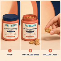Complément alimentaire multivitaminé quotidien pour chat PEITEBIO, comprimés à mâcher, saveur saumon, taurine, oméga-3, soutien du cœur, de la vue, de la peau et du pelage, 90 comprimés