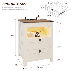 Modern Moroccan-Style Wooden Bedside Table with LED Light Invisible Lock Human Sensor <strong>Drawer</strong> - Product Image 3