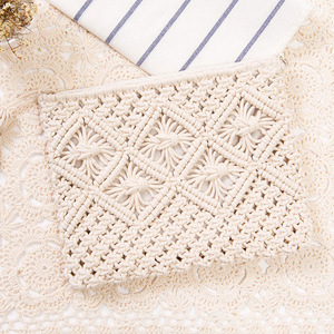 Wholesale Handmade <strong>Macrame</strong> Straw Rattan Casual Tote <strong>Bag</strong> with Zipper Closure Beading &amp; Chains-Colorful Knitting Crochet Design - Product Image 4