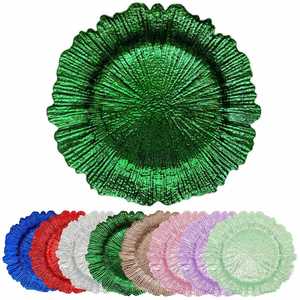 Platos Base Decorativos de Plástico Verde Esmeralda de 13 Pulgadas con Diseño de Arrecife, Ideales para Fiestas y Decoración de Mesas de Boda - Product Image 1