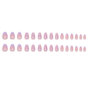 24 piezas Venta caliente al por mayor <span class=keywords><strong>uñas</strong></span> postizas 3D púrpura de alta calidad acrílico <span class=keywords><strong>uñas</strong></span> postizas <span class=keywords><strong>cortas</strong></span> almendra brillo prensa en las <span class=keywords><strong>uñas</strong></span> - Product Image 5