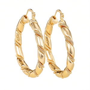 Orecchini a Cerchio in Oro E4414, Design Classico Intrecciato, Unisex, per Uso Quotidiano, Gioielli Raffinati - Product Image 1