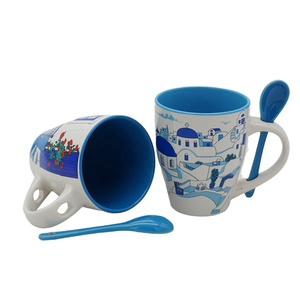 Taza de Café de Cerámica Blanca de 11 oz con Diseño Creativo y Decoración Azul en el Interior, con Cuchara, Tazas de Regalo Personalizadas, Precio de Fábrica - Product Image 2