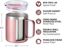 Couvercle de tasse à café de voyage écologique 12/14 oz, en acier inoxydable isolé, avec poignée, double paroi sous vide, pour boissons chaudes