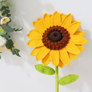 Girasol de ganchillo hecho a mano, flor artificial, flor de simulación, accesorios de tejido, adornos decorativos, flor de hilo tejida. - Product Image 3