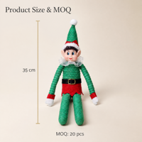 Figurine d'elfe de Noël 35 cm, poupée assise articulée verte scintillante avec col en dentelle, décoration de Noël pour étagère et maison