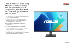 A SUS VA279HG 27" IPS <b>Gaming</b> <b>Monitor</b> FHD 120Hz 1ms MPRT Adaptive-Sync HDMI VGA VESA Wall Mount - Product Image 6