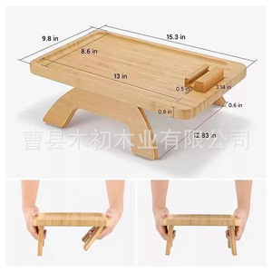 Bandeja de bambú para sofá, plegable y portátil, con reposabrazos, bandeja de almacenamiento simple para mesa de centro pequeña, artesanía en madera. - Product Image 4