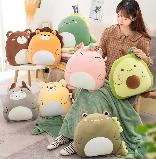 Warm Winter Animals Plush Pillow Blanket Home Decoration Animal Doll Baby Appease Toy Cartoon Plush Doll Children Gift for Kids