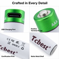 Baterai Isi Ulang USB AAA 1.5V 600mAh Li-ion Tipe-C 1200 Siklus untuk Mouse Nirkabel dan Mainan