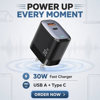 Chargeur mural rapide compact QC USB A PD Type C 30W pour ordinateurs portables, téléphones mobiles et tablettes