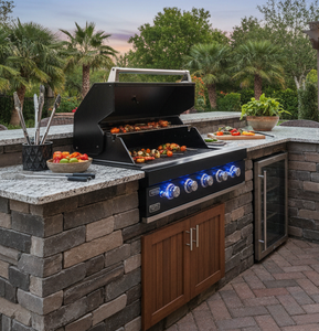 Barbecue encastrable élégant et moderne à 4+2 brûleurs, noir, idéal pour la terrasse et la cuisine en plein air - Product Image 3