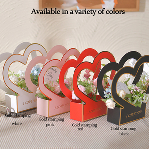 Cajas en forma de corazón <span class=keywords><strong>con</strong></span> estampado de oro para flores, ramo vacío, bolsas de regalo <span class=keywords><strong>con</strong></span> asa, cesta de flores, caja de envoltura de flores <span class=keywords><strong>rosas</strong></span> - Product Image 2
