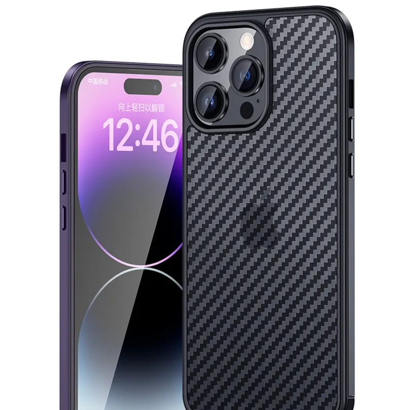 SULADA Luxury Series Carbon Fiber Texture Ultra Thin Light Anti-explosion Protection Lens Phone Case For iPhone 14 Pro Max Plus